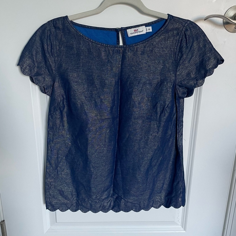 Vineyard Vines Shimmer Linen Scallop Top 29185